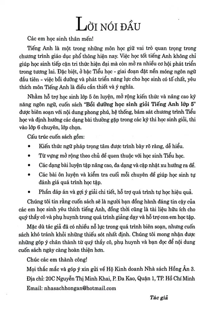 BỒI DƯỠNG HỌC SINH GIỎI TIẾNG ANH LỚP 5 (Dùng chung cho các bộ SGK hiện hành)